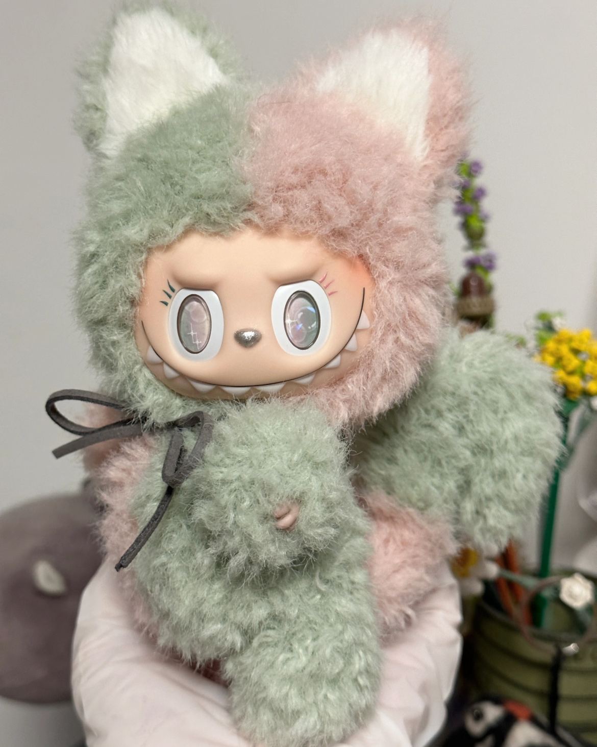Custom Labubu Pink and Green Cat Version-April