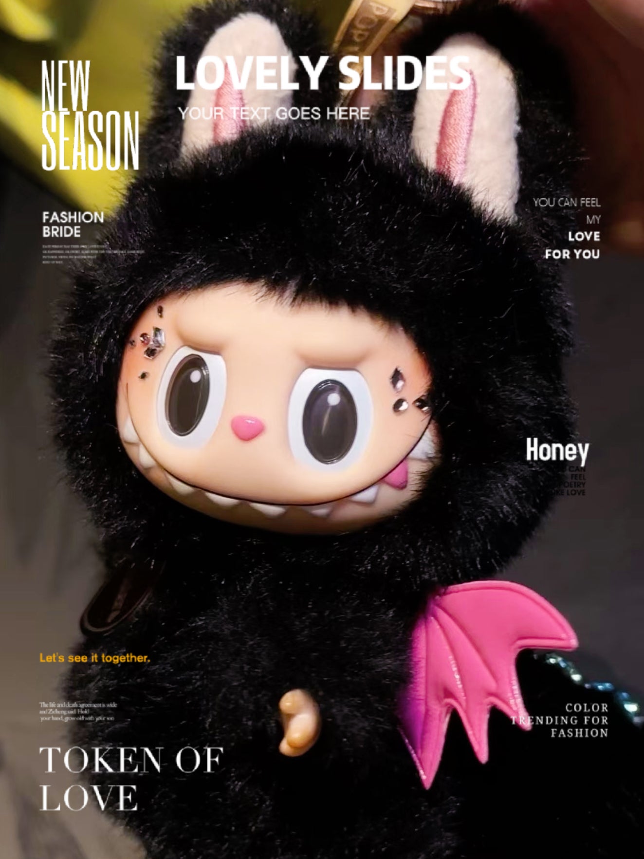 Custom Labubu Black Pink Diamonds - A Xing