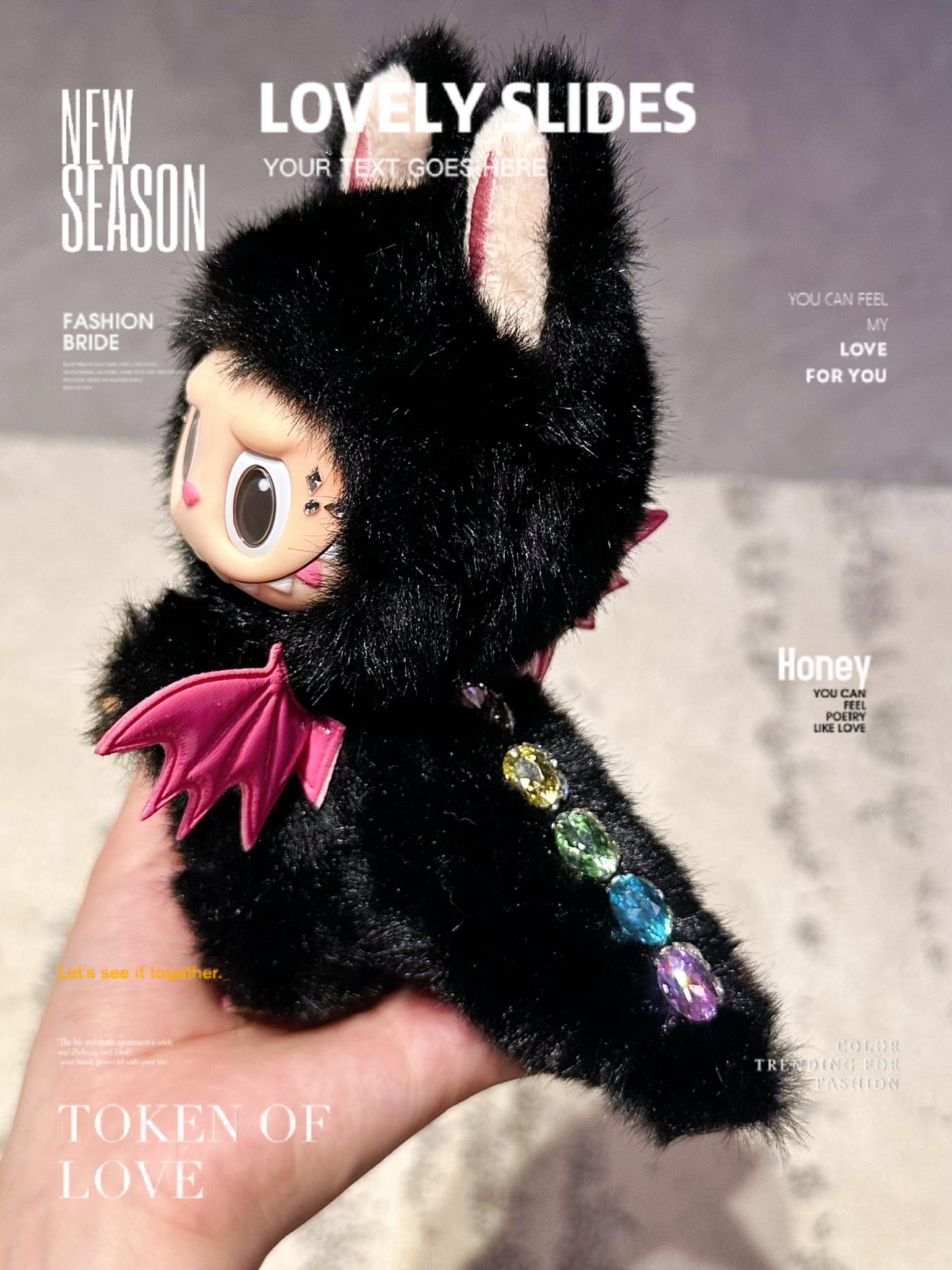 Custom Labubu Black Pink Diamonds - A Xing