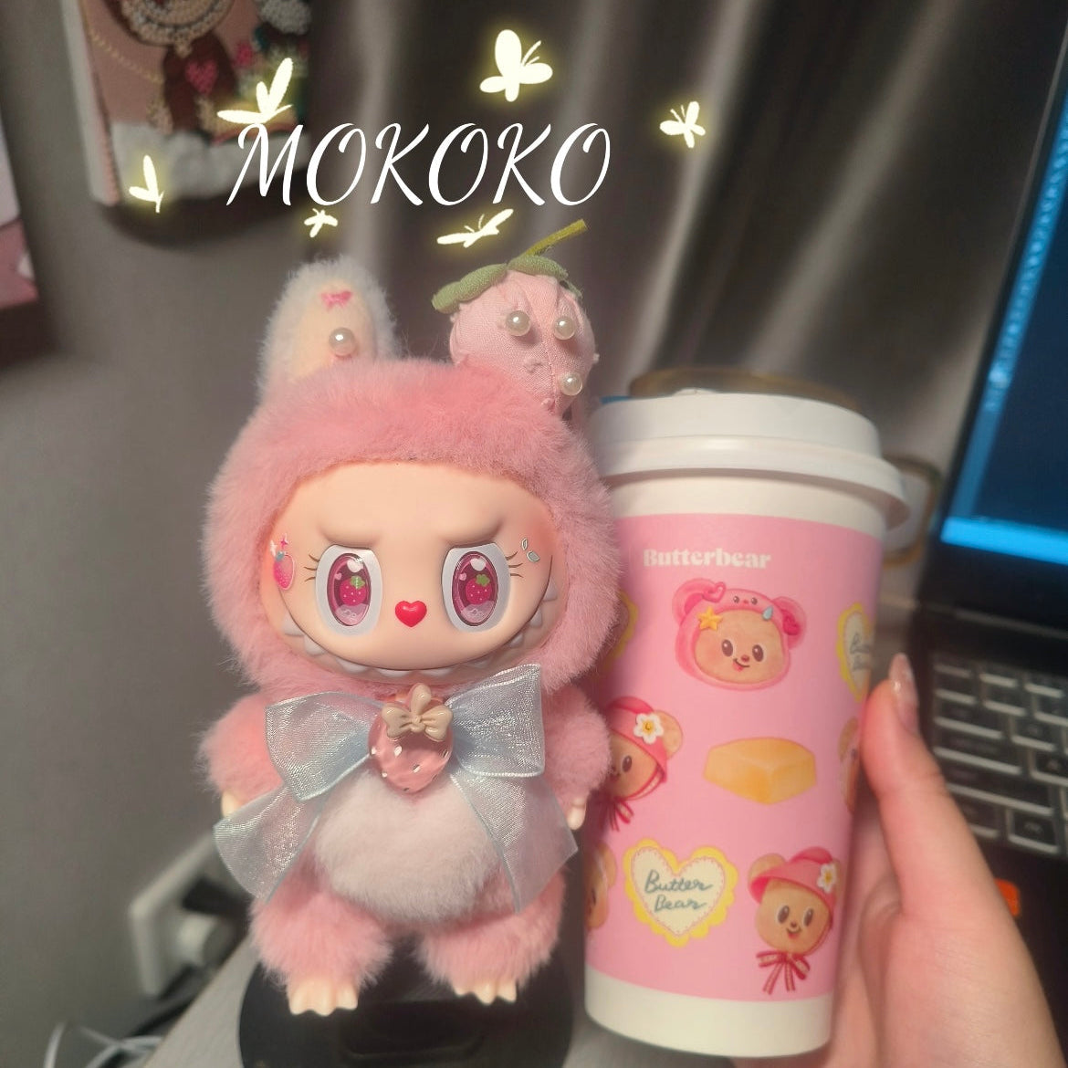 Custom Labubu Dark Pink Mokoko Version-Lin Xiaoxian